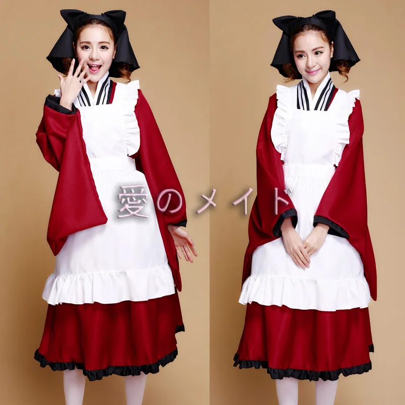 

Japan Anime Ginsen gyoku chan Cosplay Costume Bowtie Apron Dress Cute Lolita Maid Set