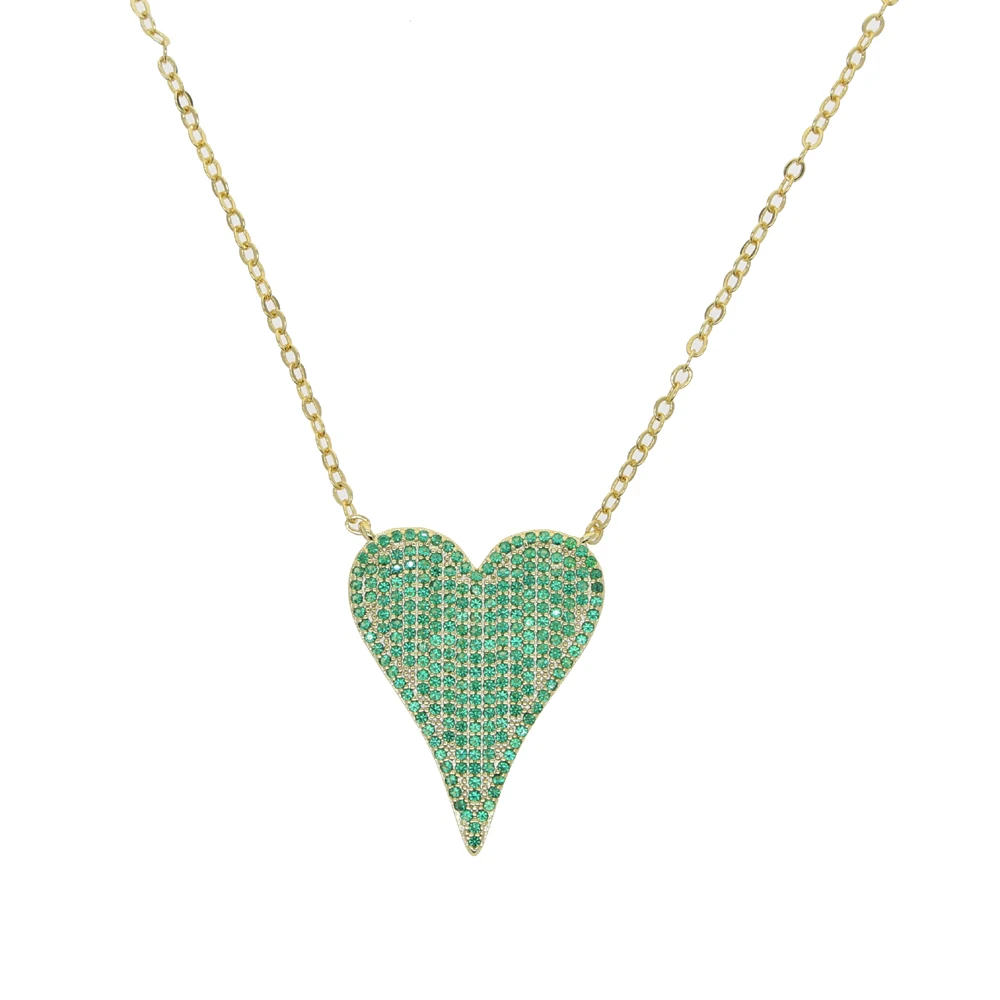 

2021 NEW Zircon Red Green Blue Heart Necklace for Women Gold Color Chain Necklaces Full CZ Fashion Jewelry Bijoux Femme