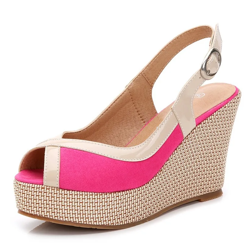 

Summer new high-heeled sandals women's slope heel fish mouth Korean muffin sandals leisure student thick sole single shoes small