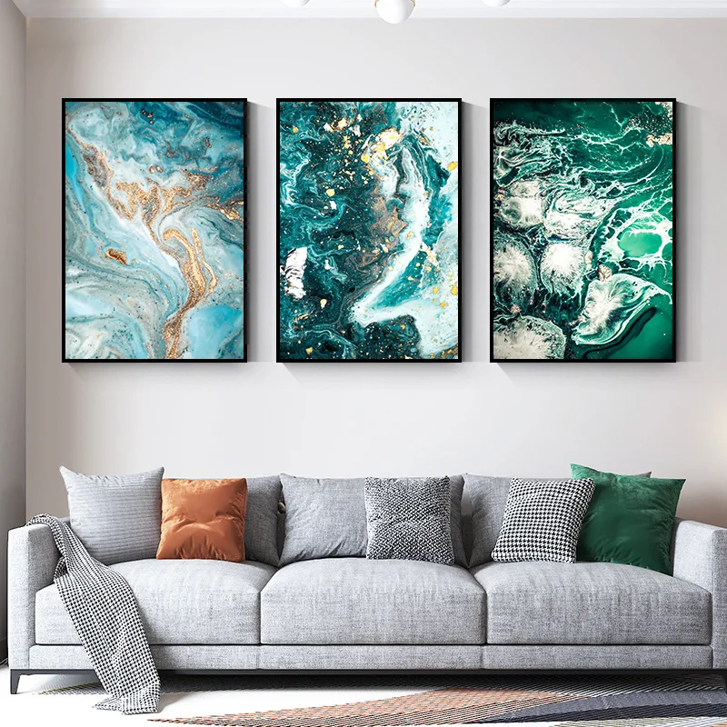 

Modern Green Blue Ocean Canvas Paintings Abstract Wall Art Posters and Prints Wall Pictures for Living Room Home Decoration