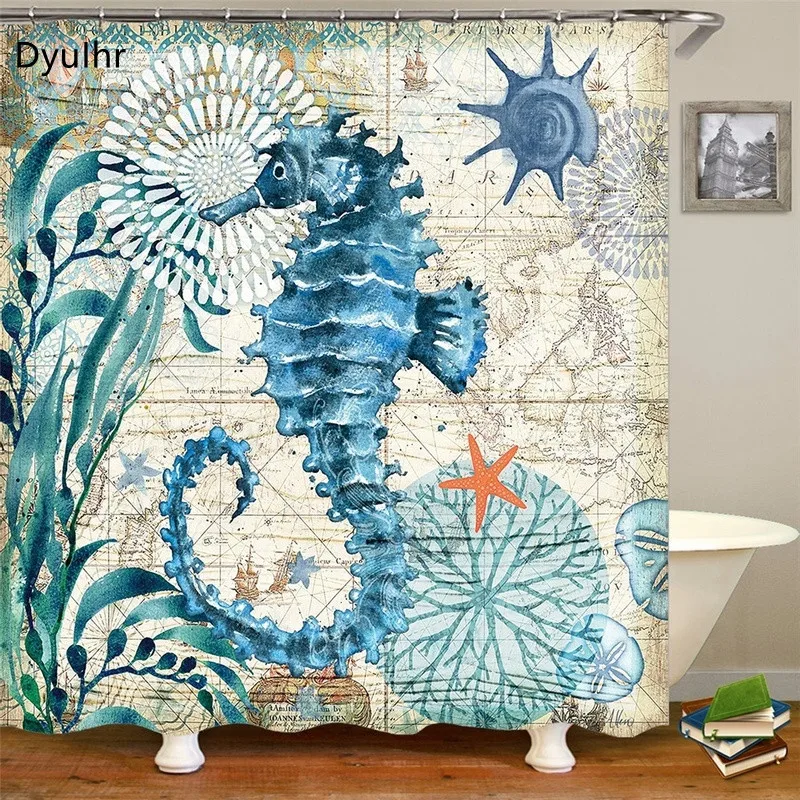 

Home decoration turtle, whale, octopus, polyester waterproof and mildew proof shower curtain, home partition curtain 180X180CM