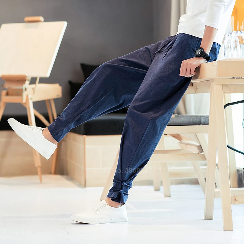 2021 Для мужчин японский Стиль брюки костюм самурая Винтаж мужские шаровары штаны