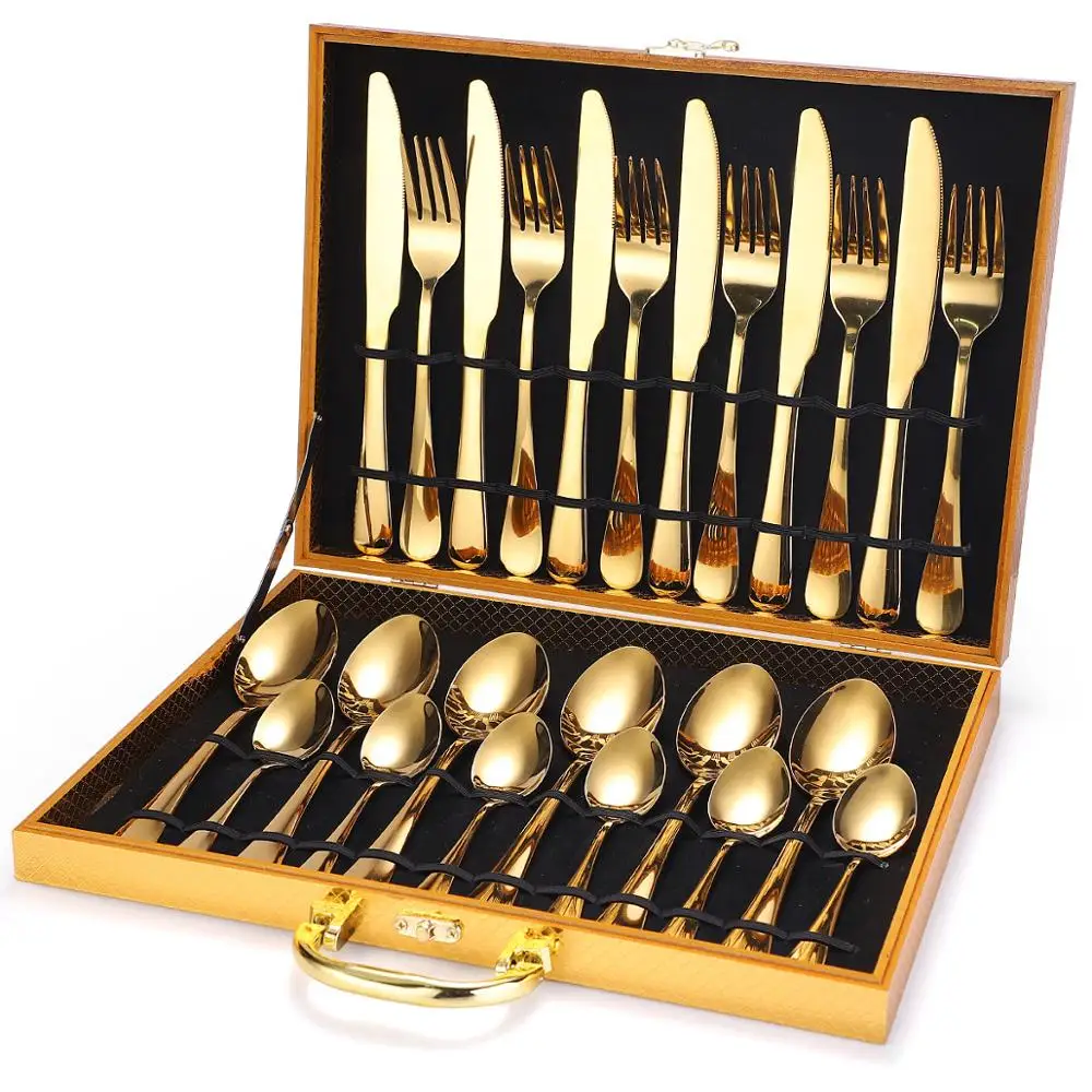 

24-piece Stainless Steel Dishes Cutlery Spoons Forks Set Complete Tableware Dinnerware For 6 People Travel Kitchen Utensils