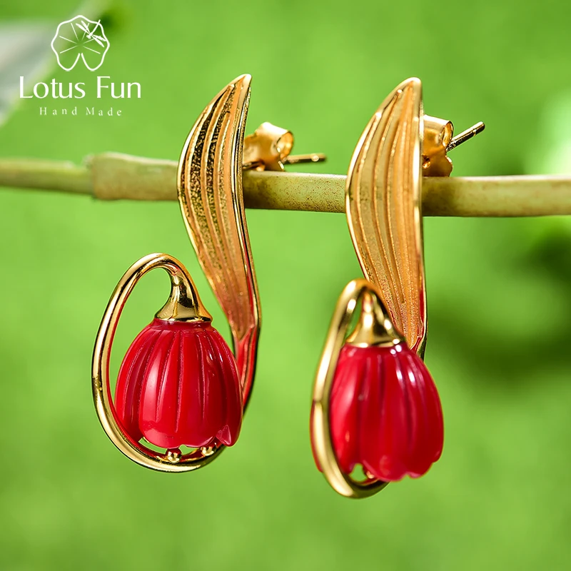 Женские серьги ландыш Lotus Fun изящные подвески ручного изготовления из настоящего