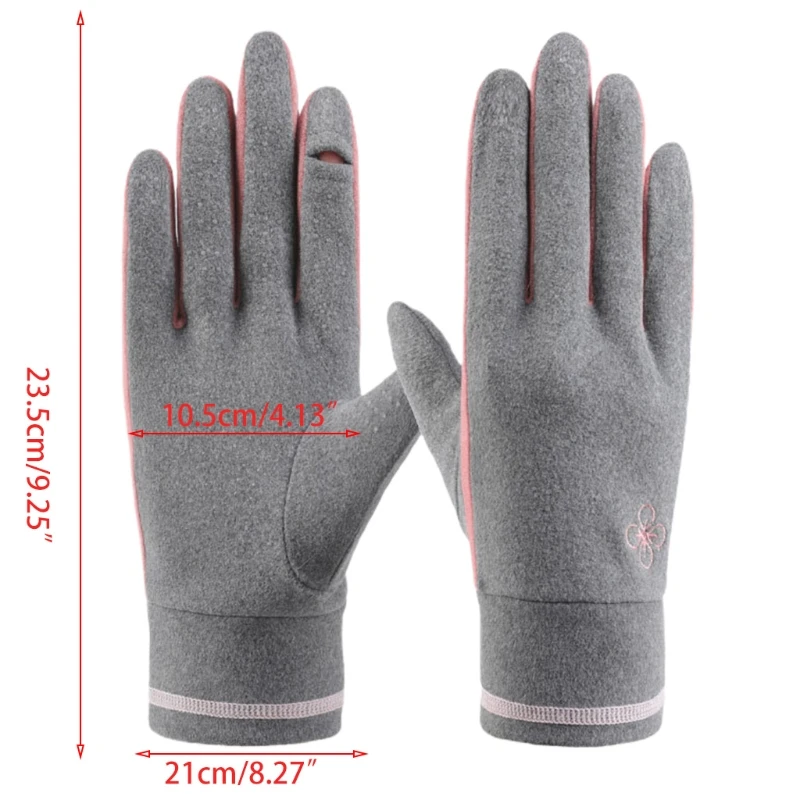 

Women Winter Warm Touch Screen Gloves Fingertip Flip Cover Floral Embroidery Outdoor Driving Windproof Non-Slip Mittens