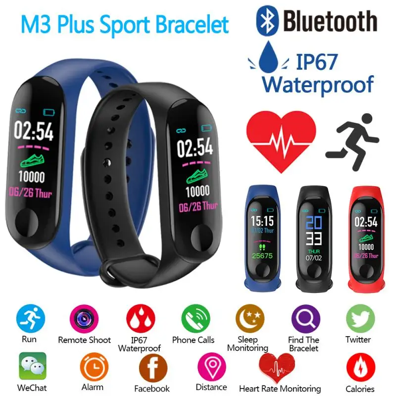 m3plus bluetooth smart watch heart rate blood pressure health wristband waterproof fitness tracker watch m3 wearable devices free global shipping