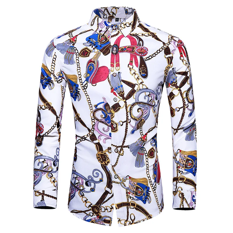 

2021 Autumn New Plus Size Slim Long Sleeved Shirt Casual Lapel Street Style Retro Printing Men Shirt Free Shipping Size M-7xl