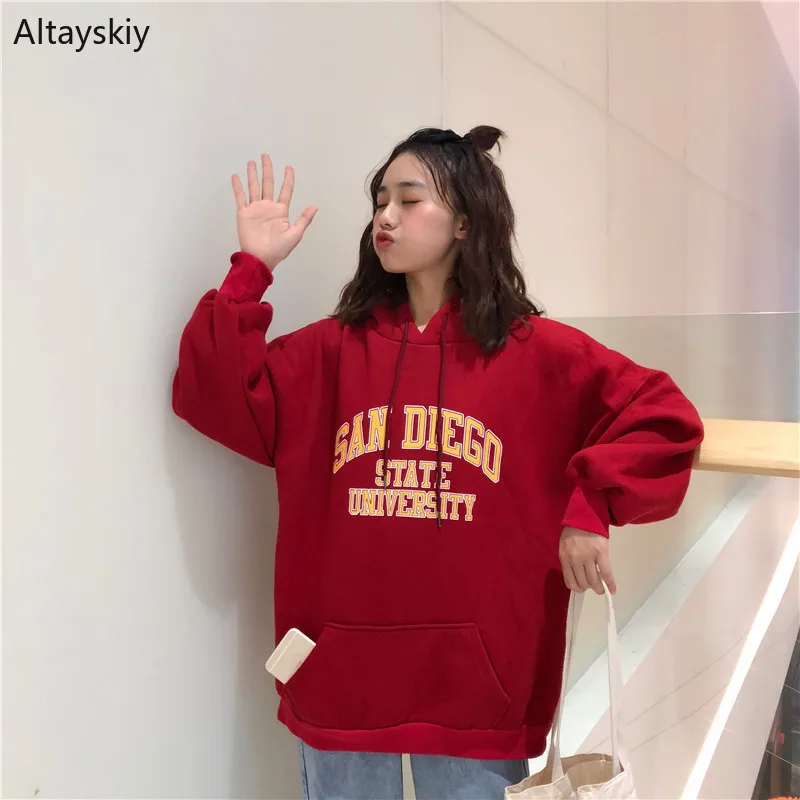 Женские толстовки с красными буквами в стиле каваи Харадзюку подходящие ко всему