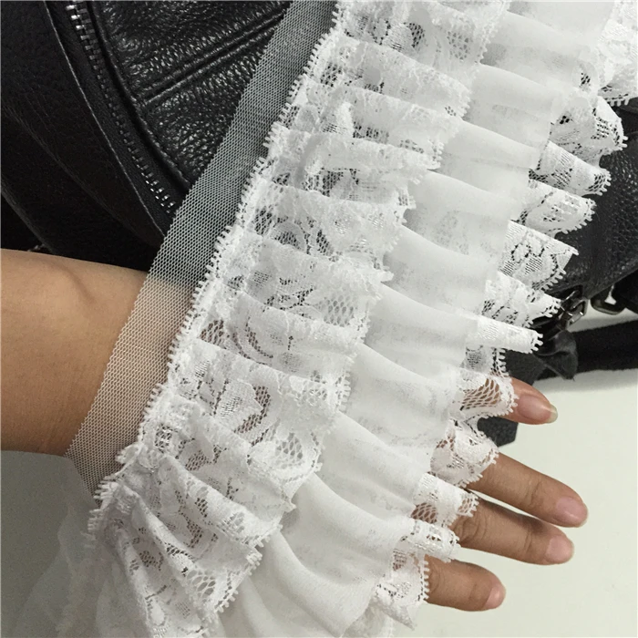 

9CM Wide Three Layers Pleated Mesh 3D Lace Applique Chiffon Ruffle Trim Dress Collar Lace Ribbon For DIY Sewing Supplies