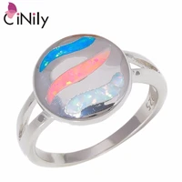 cinily created blue pink white fire opal wholesale round shape for women jewelry engagement ring size 7 8 oj9379