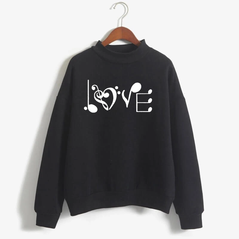 Love Music Heart Hoodies Women Lover Gift Sweatshirts Femmes Sweet Long Sleeve Winter Autumn Plus size Tops | Женская одежда