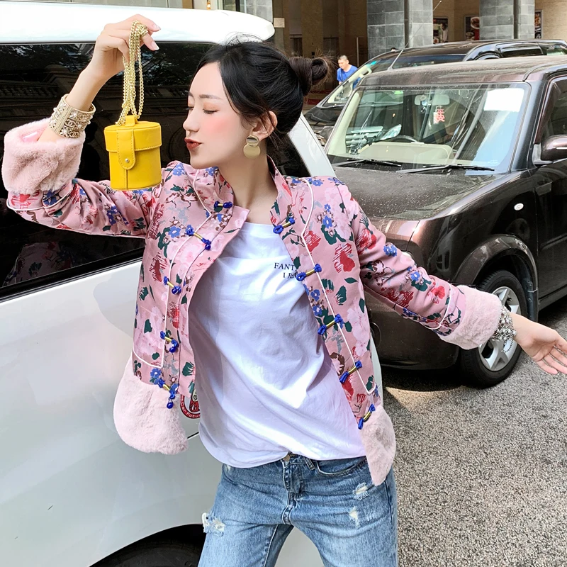 Зимние китайские традиционные женские куртки с воротником-стойкой |