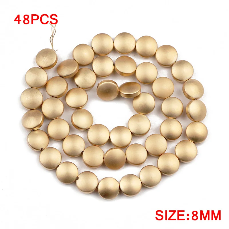 Matte 14K Gold JHNBY гематит Плоская Круглая выпуклость 8 мм матовая роза золото серебро Монета натуральный камень разделитель свободные бусины для самостоятельного изготовления ювелирных изделий браслет - Color: Matte 14K Gold