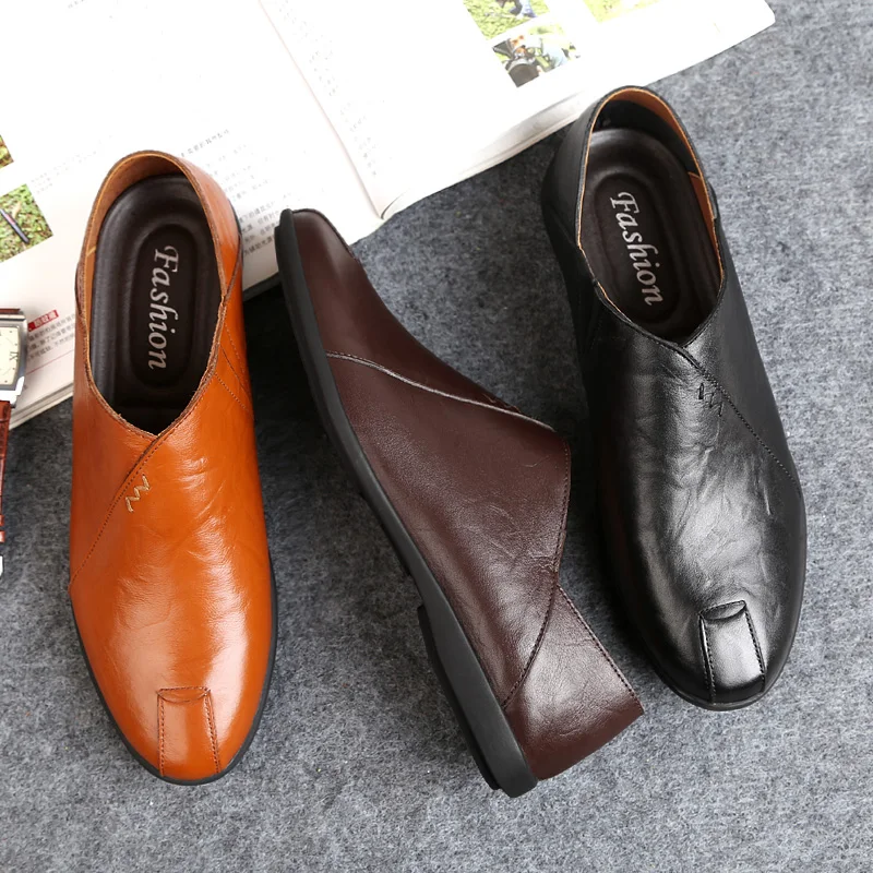 

Genuine Leather Men Shoes fashion Soft Men Casual Loafers High Quality handmade sewing Men Shoes Breathable Men Luxury Flats
