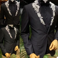 3 pieces black men suits luxury appliqued beads custom made wedding tuexdo formal party blazer jacketpantvest costumes hommes