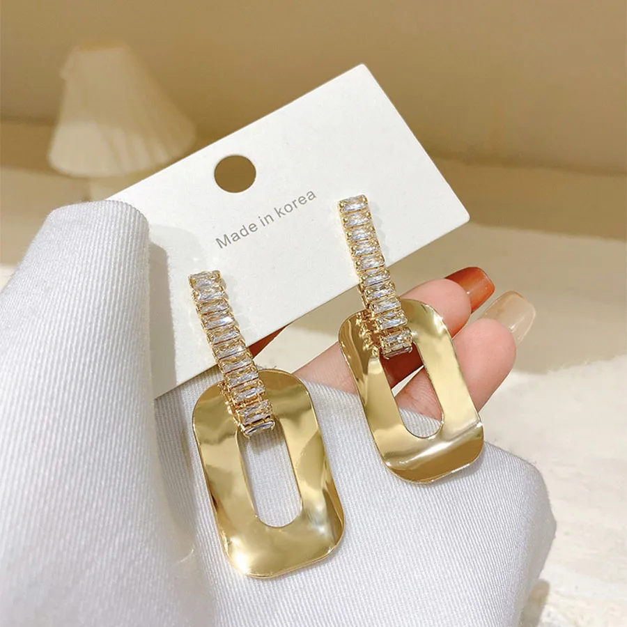 

2021 New Trend Luxury Gold-Plated Pendant Earring Big Geometry With Shinning Cubic Zircons CZ Dangle Femino Piercing Jewelry