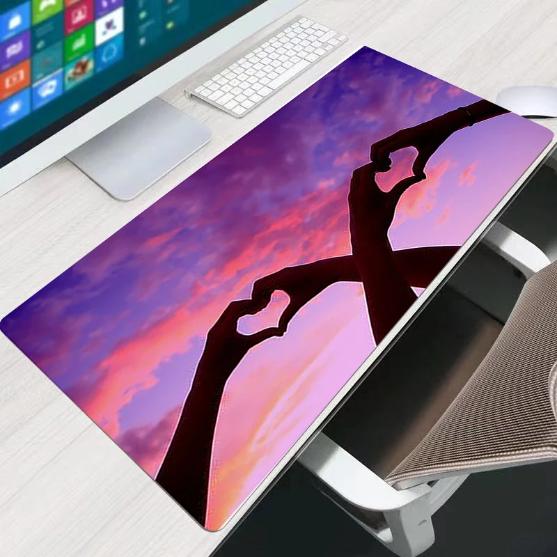 

Gesture love Large Mouse Pad Carpet Laptop Pc Gamer Keyboard Mousepad Edge White Tassel Rubber Table Mat for Pet