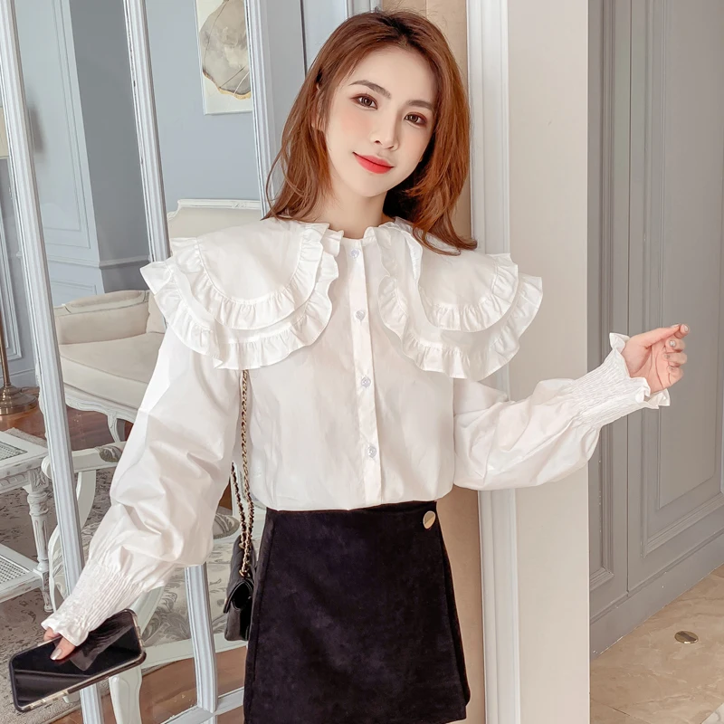 

Chiffon Women's Blouse Casual Doll Collar Girl's Shirt Spring Autumn Fashion Long Sleeve Top Clothing Solid Lady Blusas Houthion