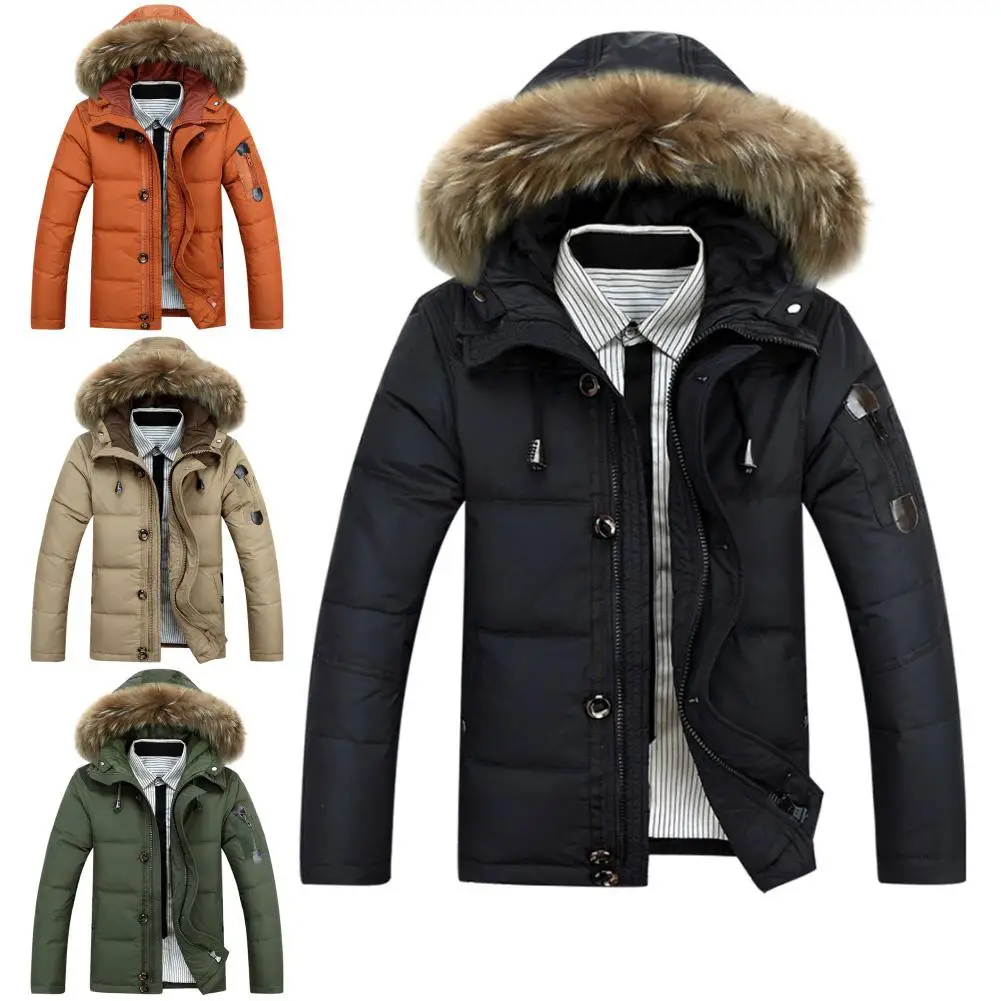 Мужской пуховик с воротником и капюшоном толстая парка зимняя куртка размера