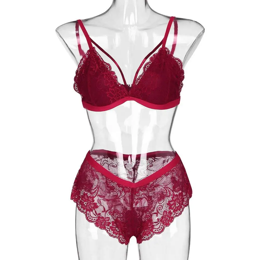 Комплект прозрачного кружевного нижнего белья из бюстгальтера и