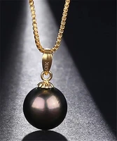 HABITOO Elegant Au750 18K Gold Pendant ACC 925 Silver Chain 9-10mm Natural Tahitian Black Pearl Choker Necklace Pendant Jewelry