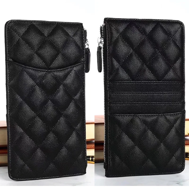 

CC-12 Luxury Caviar Phone Bag Leather Long Wallet Designer brand Clutch Card Holder Purse Golden Hardware Logo Cellphone Pouch