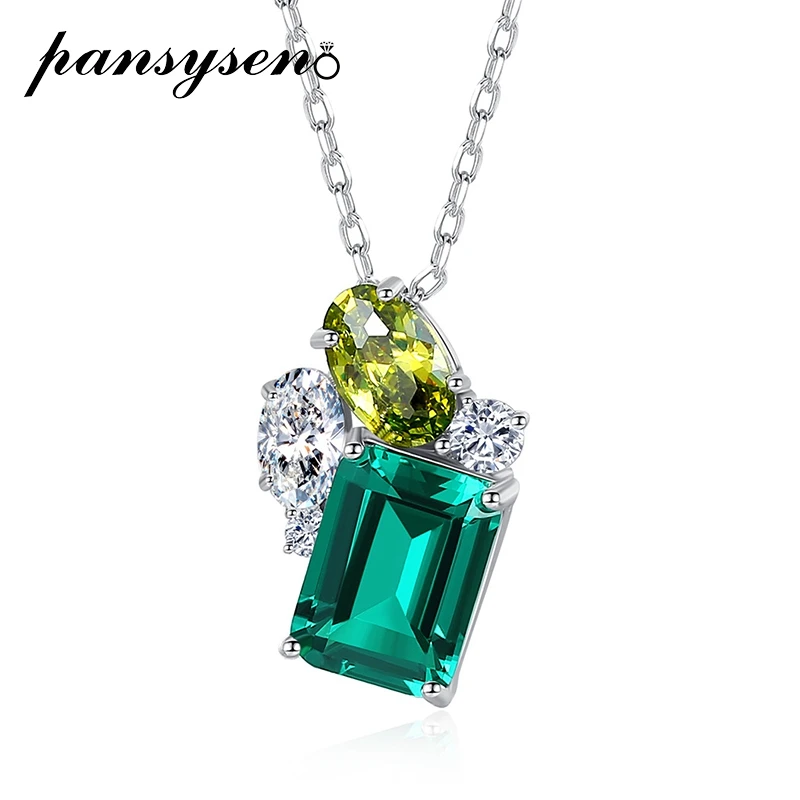 

PANSYSEN 100% 925 Sterling Silver Emerald Peridot Gemstone Necklace Wedding Anniversary Fine Jewelry Pendant Necklaces Wholesale