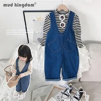 mudkingdom girls denim overalls pants solid loose casual suspender trousers toddler spring autumn clothes kids fashion clothing