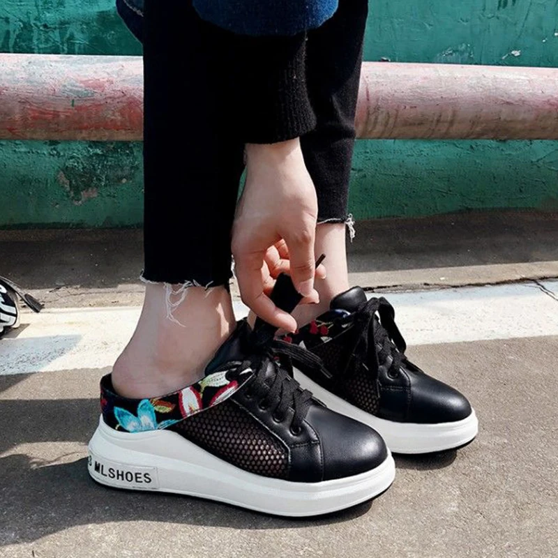 

Mesh Sports Slippers Breathable Lace Up Baotou Lazy Slippers Summer New Women's Slippers Large Mesh Breathable Leisure