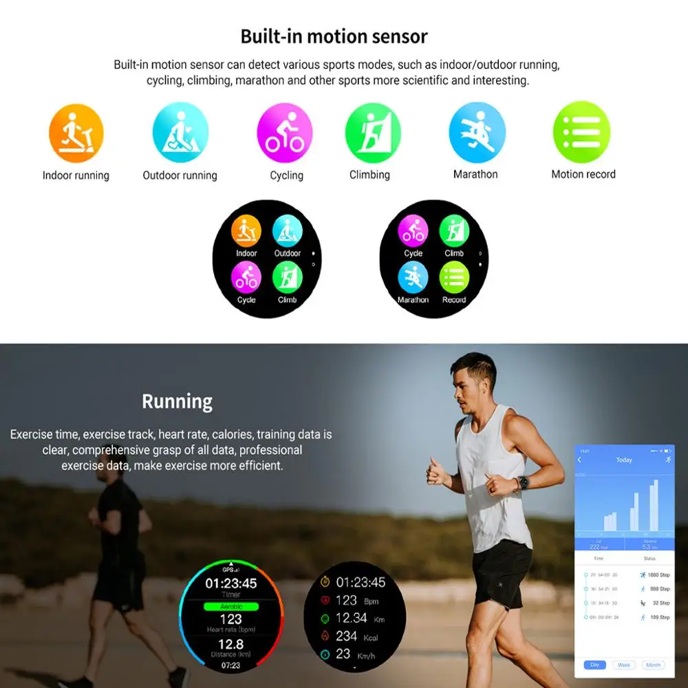 Умные часы LEMDIOE Android GPS пульсометр артериальное давление компас воздуха
