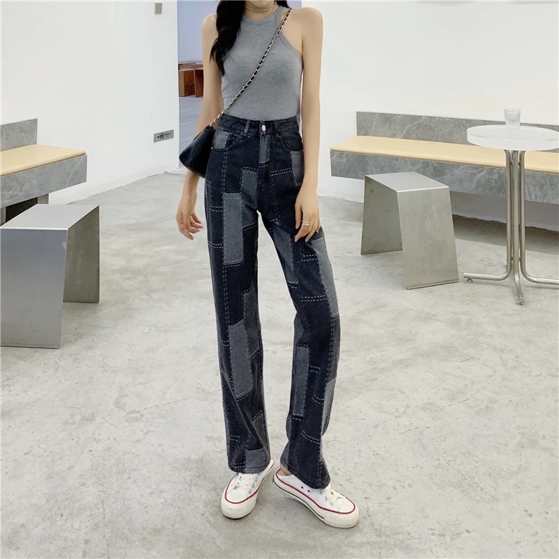 

Модные ностальгические женские джинсы 2021, джинсовые брюки, уличная одежда, джинсы с высокой талией для женщин, винтажные прямые брюки-карго ...