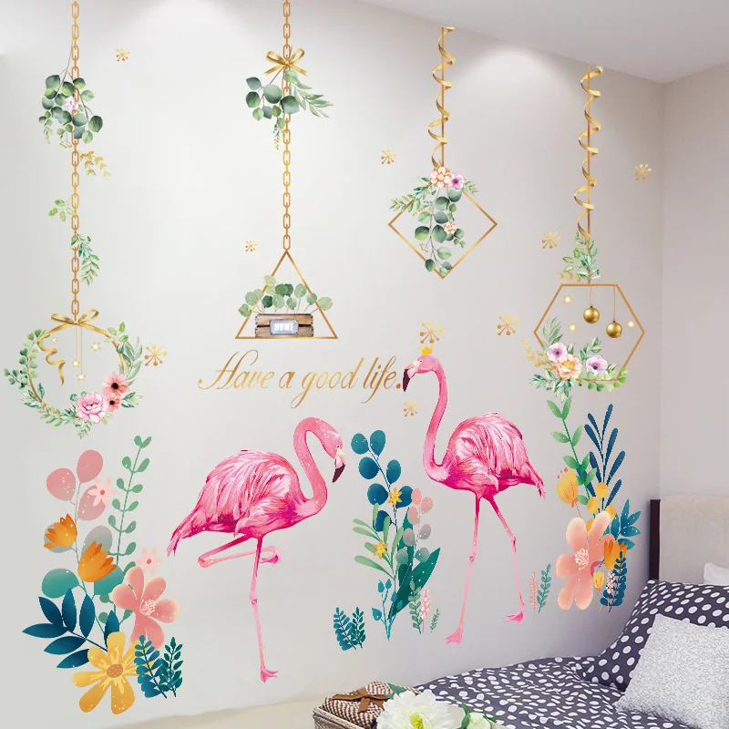 

Flamingo Animal Wall Stickers DIY Chlorophytum Flowers Mural Decals for Living Room Baby Bedroom Kitchen Home Decoration