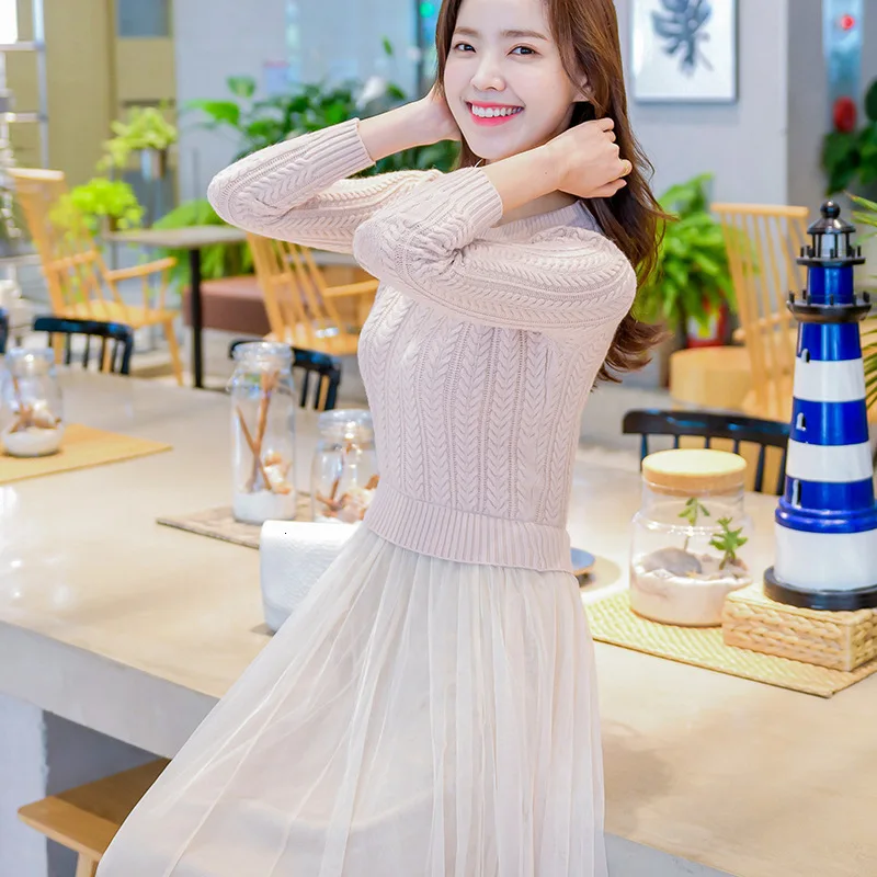 Элегантное платье-свитер женское осенне-зимнее платье вязаное с длинным рукавом