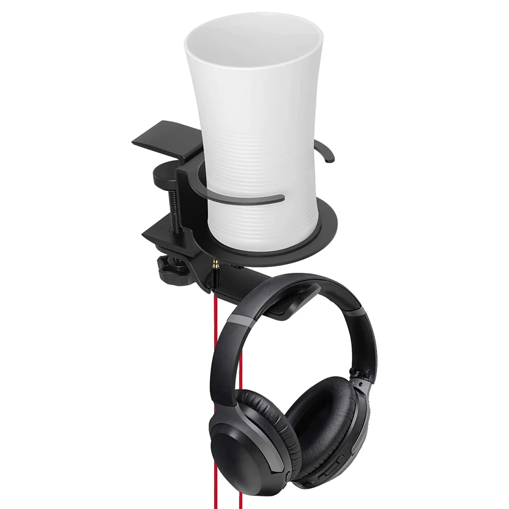

Aluminium Alloy Desk Mount Headphone Holder 2 In 1 Gaming Headset Stand Cup Holder Under Desk Earphone Hanger Drink Cup Mug Rack
