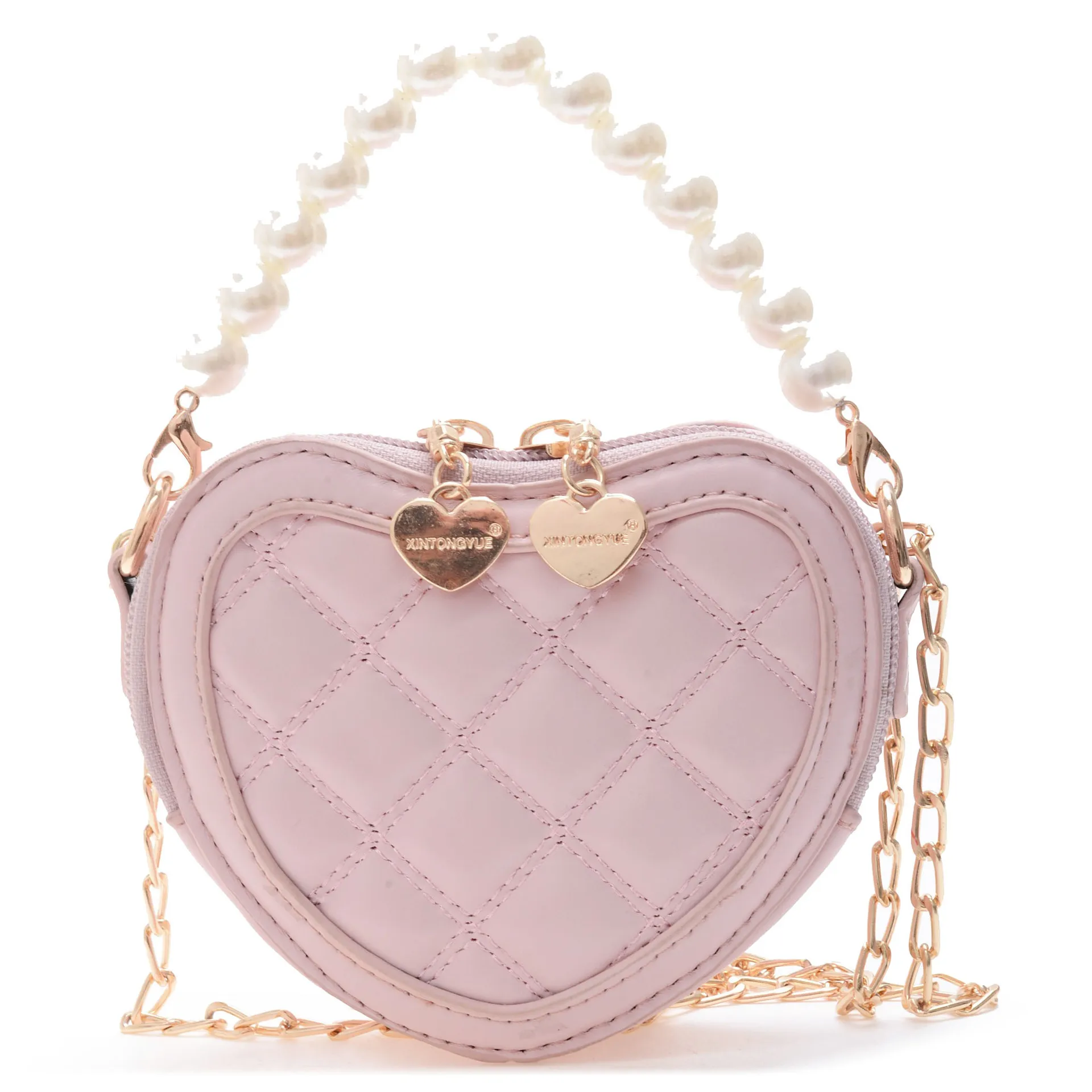 

Girls Shoulder Bag 2021 Princess Messenger Coin Purse Cute Fashion Pearl Wild Love Mini Children Phone Handbag Thread Design