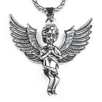 hiphop titanium steel style retro little angel necklace chic pendant jewelry bungee men and women tide