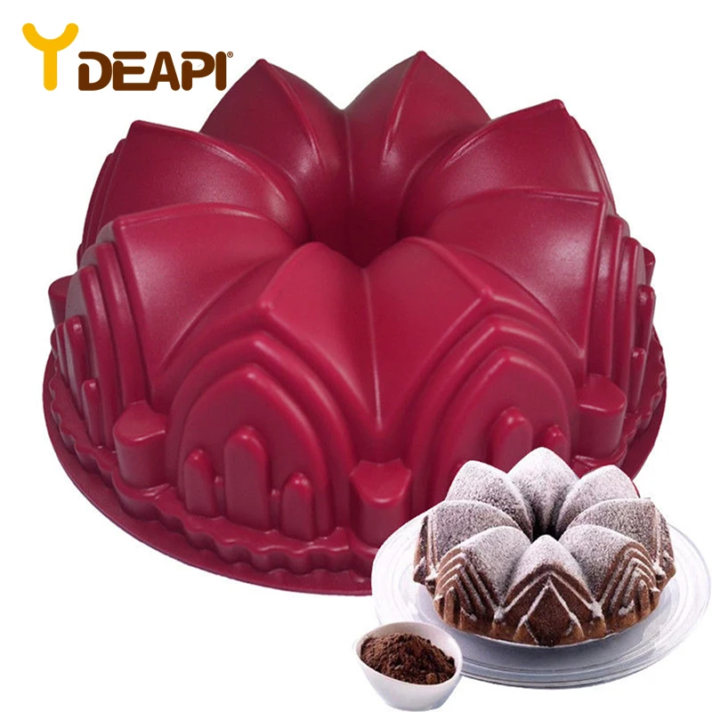 

YDEAPI 1PC Big Crown Castle Silicone Cake Mold 3D Birthday Cake Pan Decorating Tools Large Bread Fondant DIY Baking Pastry Tool