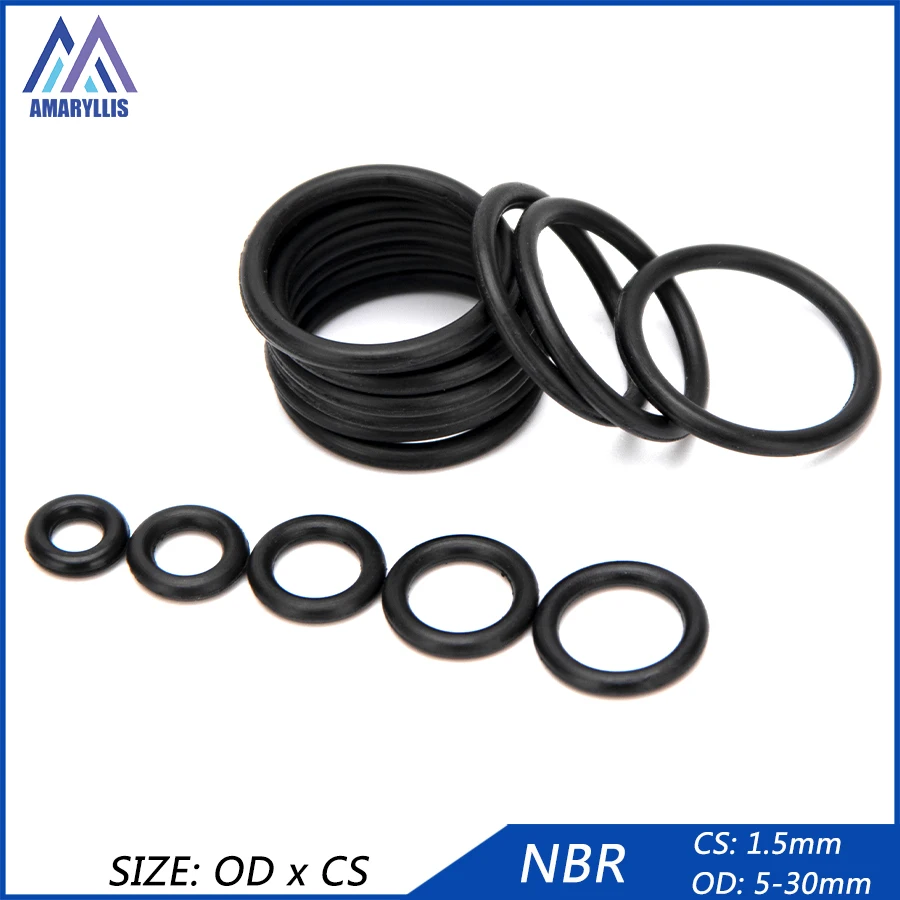 

50pcs NBR Nitrile Rubber Sealing O-ring Gasket Replacement Seal O ring OD 5mm-30mm CS 1.5mm Black Washer DIY Accessories S83