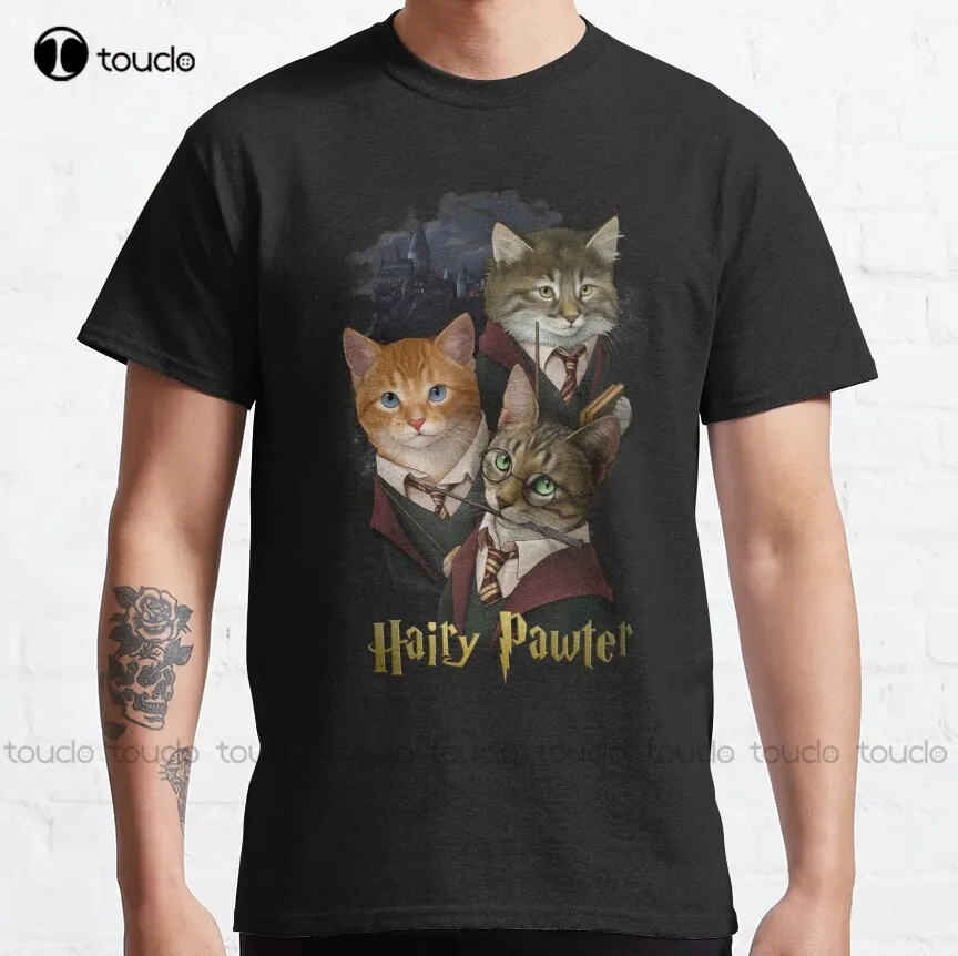 

Hairy Pawter Cats Kittens Parody Classic T-Shirt Workout Shirts Custom Aldult Teen Unisex Digital Printing Tee Shirt Xs-5Xl