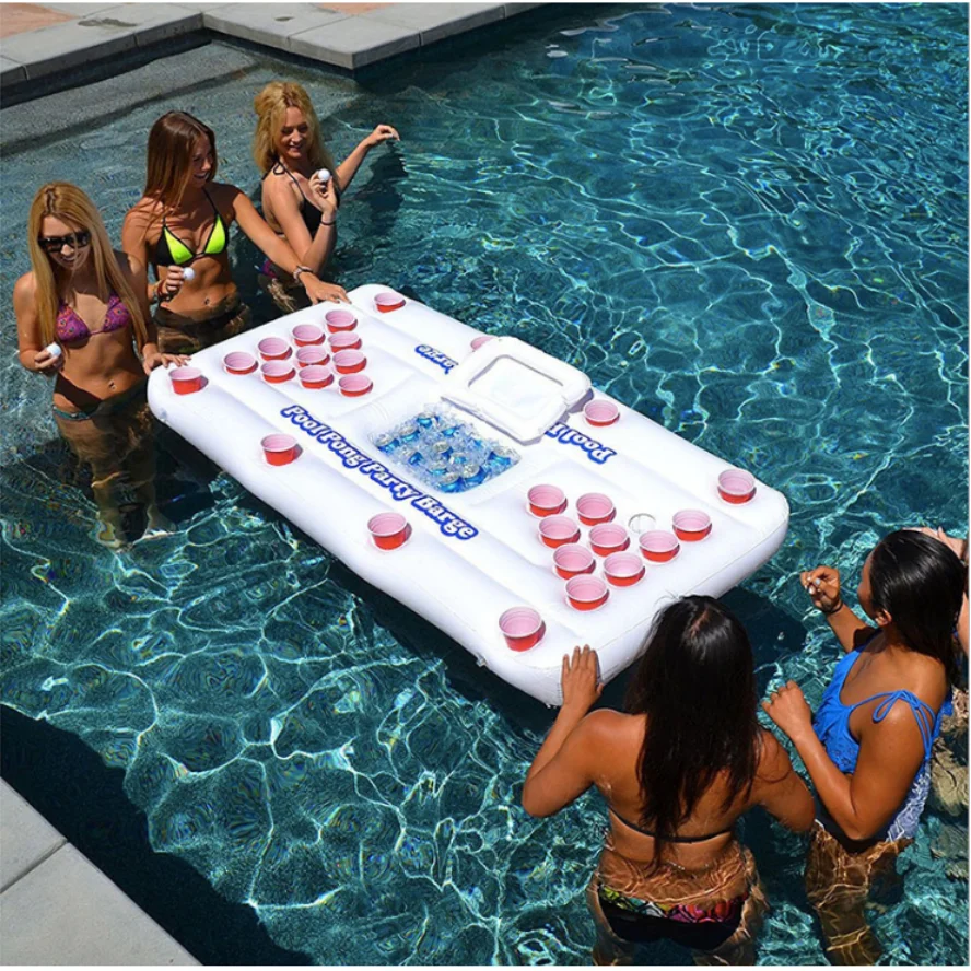 Inflatable beer table with 28 cups of holes, floating drainage, 22 holes, 24 holes, 20 holes, table tennis game table, entertain