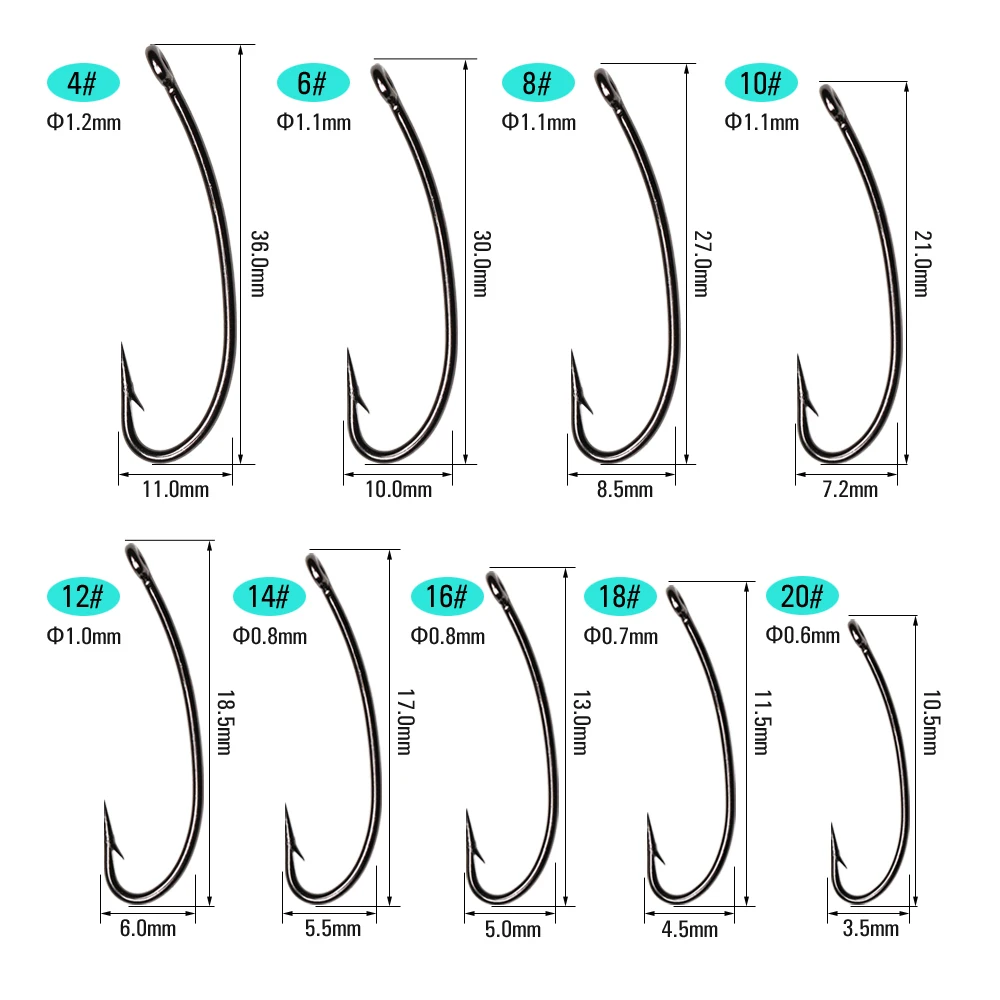 ICERIO 50PCS Curved Straight Eye Fly Tying Hook Dry Wet Flies Hoppers Terrestrials and Stonefly Nymphs Lure Bait Materials