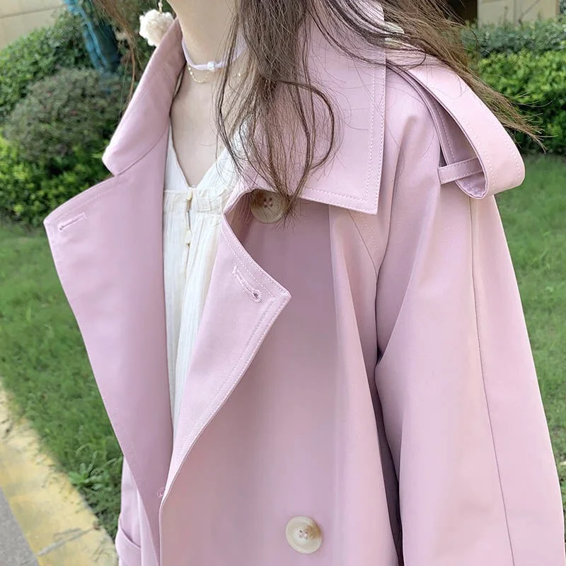 Тренчкот средней длины в стиле Харадзюку двубортное Свободное пальто-поло