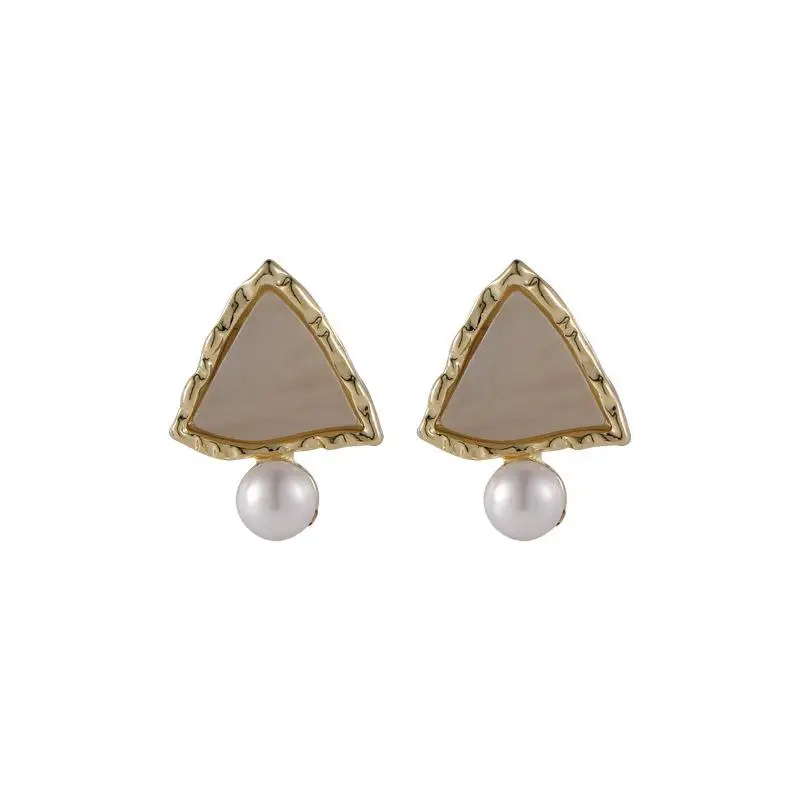 

XIAOBOACC Retro Earrings for Women Korean Fashion Triangle Square Shell Stud Pearl Earring Jewelry Free Shipping