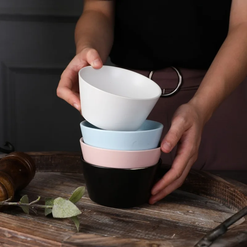 4 5 дюймов с плоским дном Керамическая пиала маленькая круглая матовая Черный и