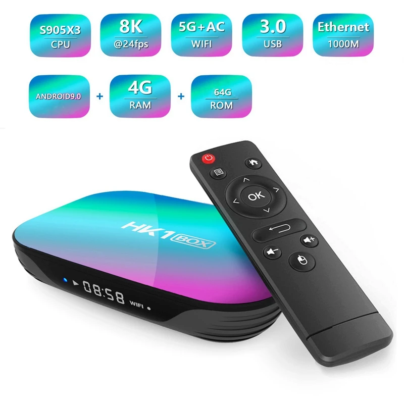 HK1 Box Amlogic S905X3 4 Гб ОЗУ 64 ПЗУ 5G WIFI Bluetooth 0 1000 м LAN Android 9 4K 8K H.265 TV | Электроника