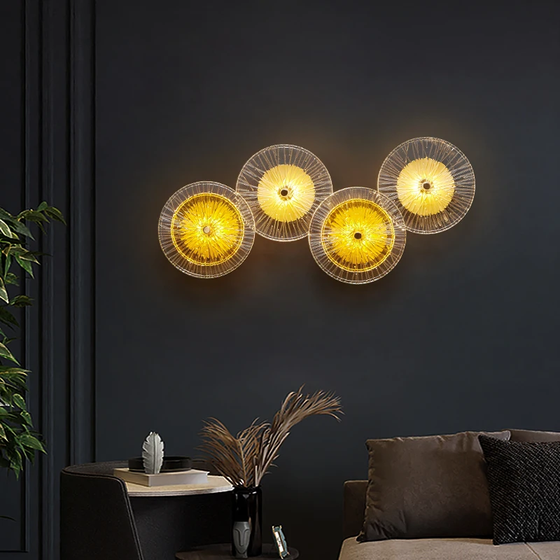 

Modern Round Crystal Wall Lamp Glass Combination For Living Room Nordic TV Background LED Lights Bedside Corridor Aisle