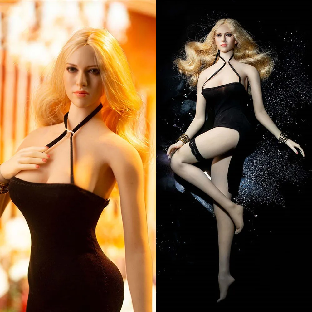 

CJG-W006 1/6 Scale Female Sexy Stretch Sling Dress High Split Bag Buttocks Dress Bracelet Gun Holster Set For 12" Body