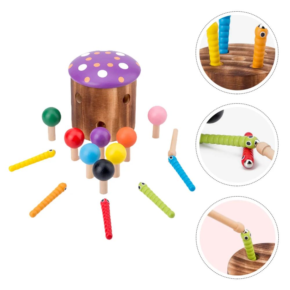 

1 Set Funny Magnetic Mushroom Bug Catch Wooden Child Catch Worm Plaything