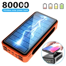 80000mAh Solar Power Bank Wireless 4 USB LED External Battery Phone Charger PoverBank for Xiaomi iPhone 12 Xr Outdoor Powerbank