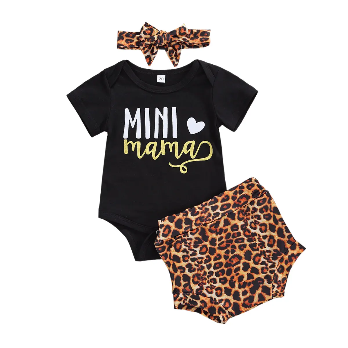 

Комплект одежды для маленьких девочек и мальчиков из 3 предметов, комбинезон с короткими рукавами с буквами, топы, леопардовые шорты, повязк...